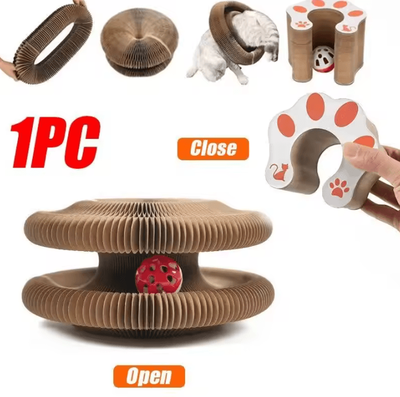 Inspire Curations Magic Organ Cat Scratcher Round Corrugated Scratch Board & Interactive Cat Toy 1pc