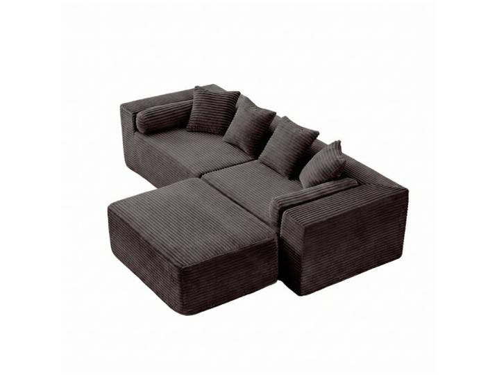 ELVORIN Canape modulable d angle 3 places 266 x 110 x 60 01 cm tissu chenille noir meridienne sans outil