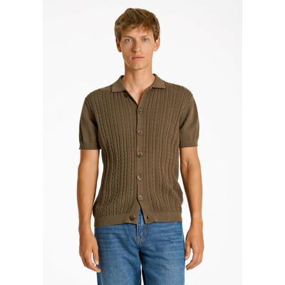 Cardigan LINDBERGH "Cardigan (Kurzarm) Relaxed Fit", Herren, Gr. M, grau (dk stone), Obermaterial: 100% Baumwolle, Strickjacken