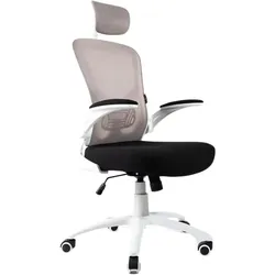 ZIK EN 1335-zertifizierter Bürostuhl – ergonomischer, verstellbarer Drehstuhl mit Kopfstütze und Armlehnen – Weiß