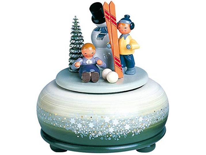 KWO Olbernhau 13024 Spieldose klein Winterfreuden Ski, 14 cm