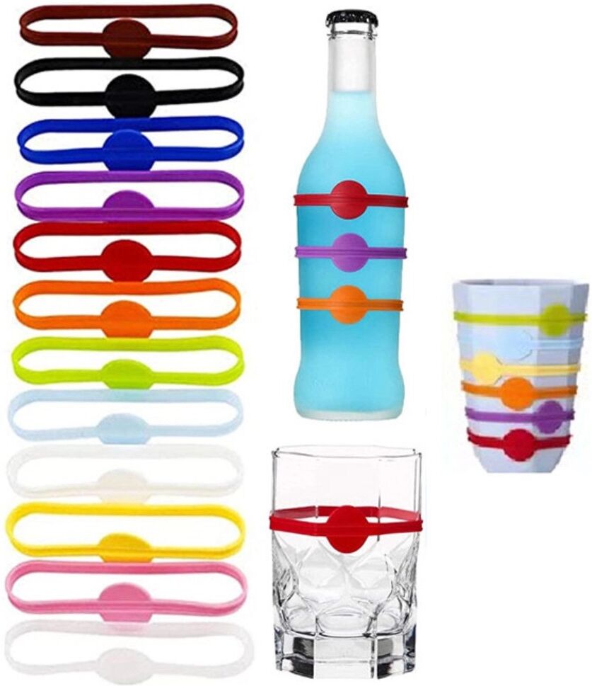 INF Anneaux marqueurs en silicone pour verres à vin - 12 pièces multicolores réutilisables pour fêtes, mariages et événements