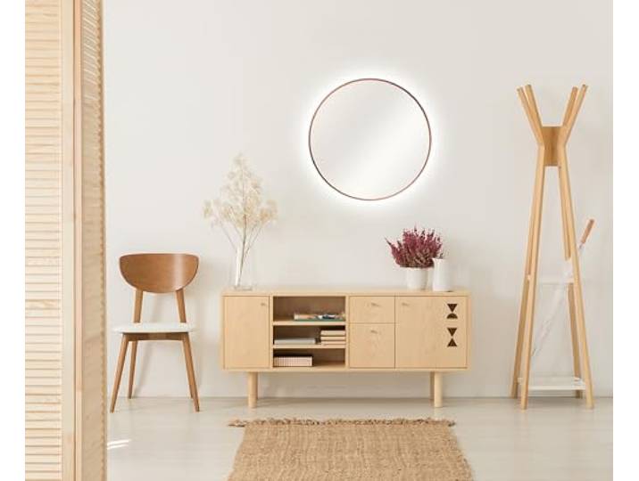 Talos Dekorativer runder Wandspiegel mit indirekter LED Beleuchtung in Kupfer matt Ø 50 cm