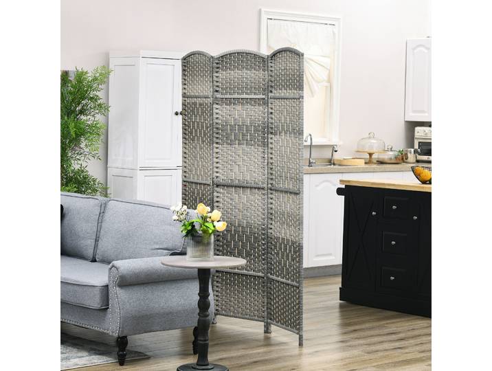 HOMCOM Paravent Bois 3 Panneaux Pliable Gris 135x180cm