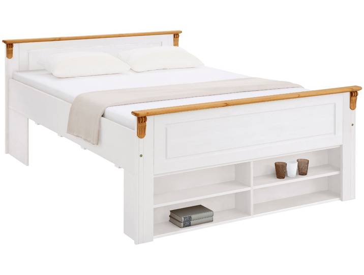 Massivholzbett GOODPRODUCT Tessin, Stauraumbett, Landhausstil, Schubladen optional, rustikal , weiss (weiß, honig), B:152cm H:85cm L:207cm, Betten, Massivholzbett, zertifizierte Kiefer, Kassetten-Optik, stabile Qualität