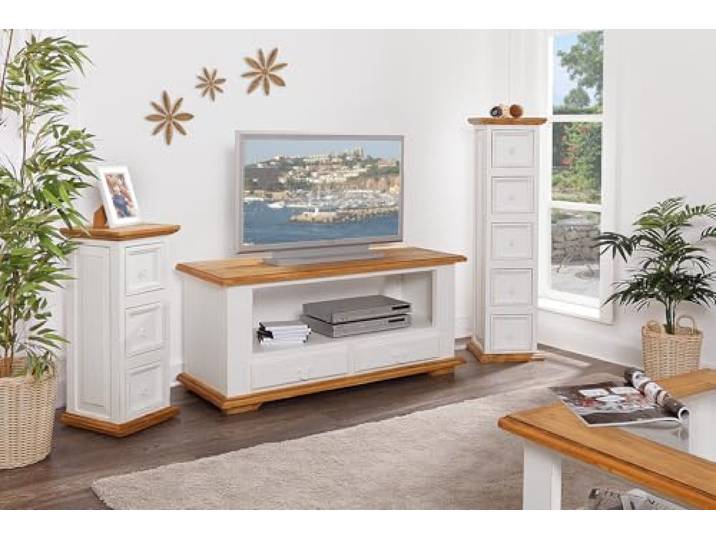 1a Direktimport TV Kommode Fernsehtisch Phonoschrank Mexico - Massivholzmöbel - Weiß - Pinie - Landhausstil