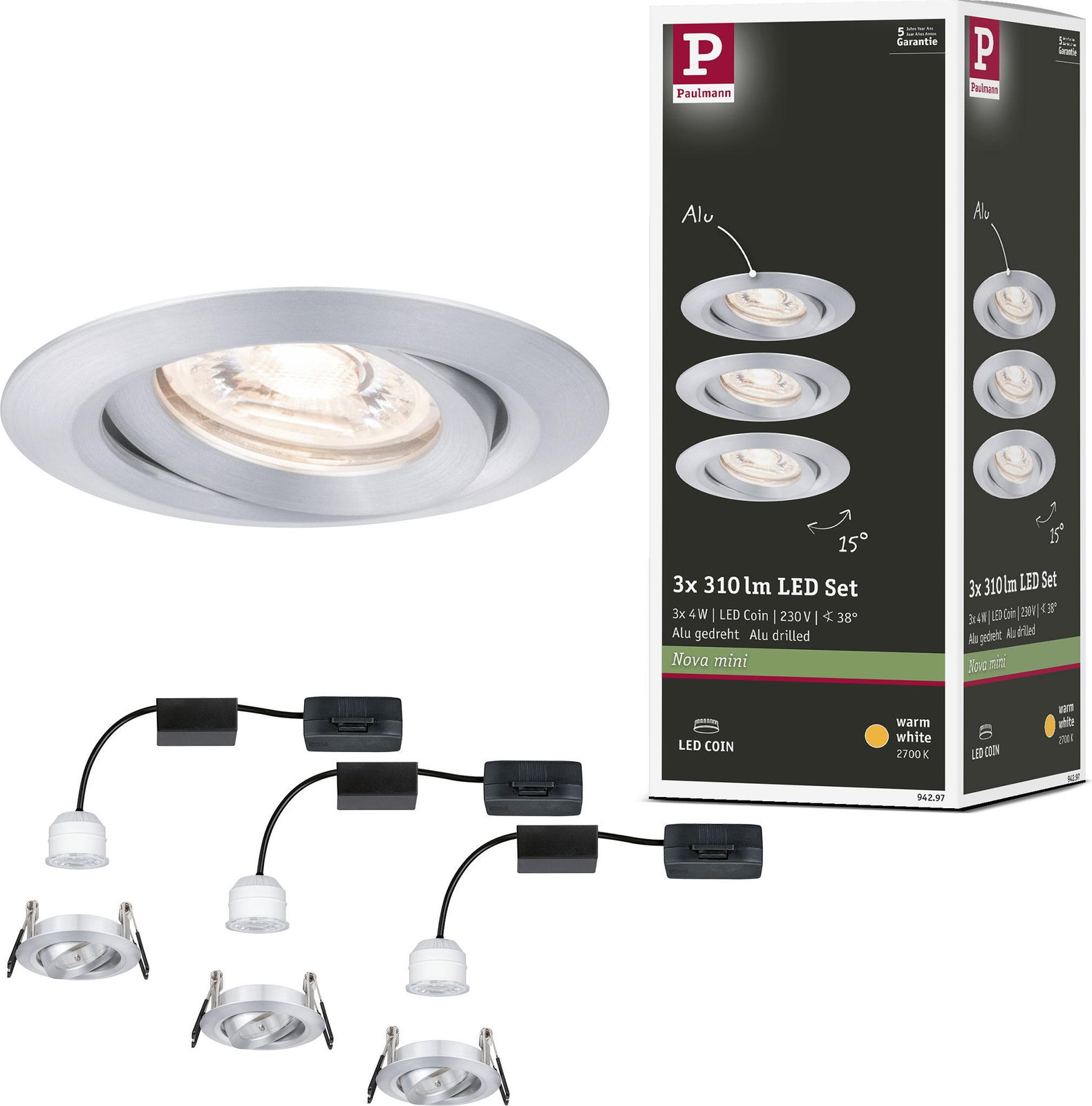 Paulmann Nova VI LED inbouwspot, zilver, Ø 6 cm