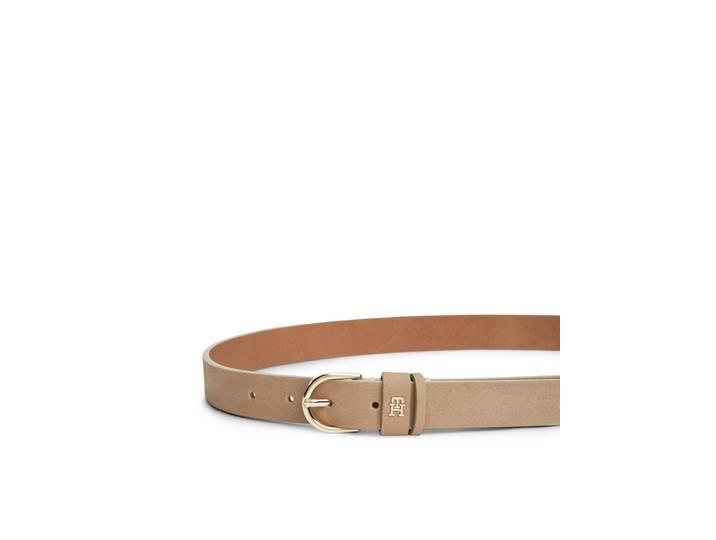 Ledergürtel TOMMY HILFIGER ESSENTIAL EFFORTLESS NUBUCK , Damen, Gr. 125, beige (clayed pebble), Rindsleder, Gürtel Ledergürtel, 3,5 cm, samtartig, leicht angeraut
