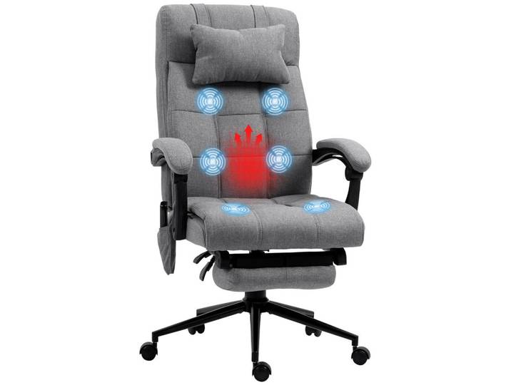 ComfortXL Chefsessel De-11809 mit Massage & Heizung Grau, 66x124x76 cm, Büromöbel, Bürostühle, Chefsessel