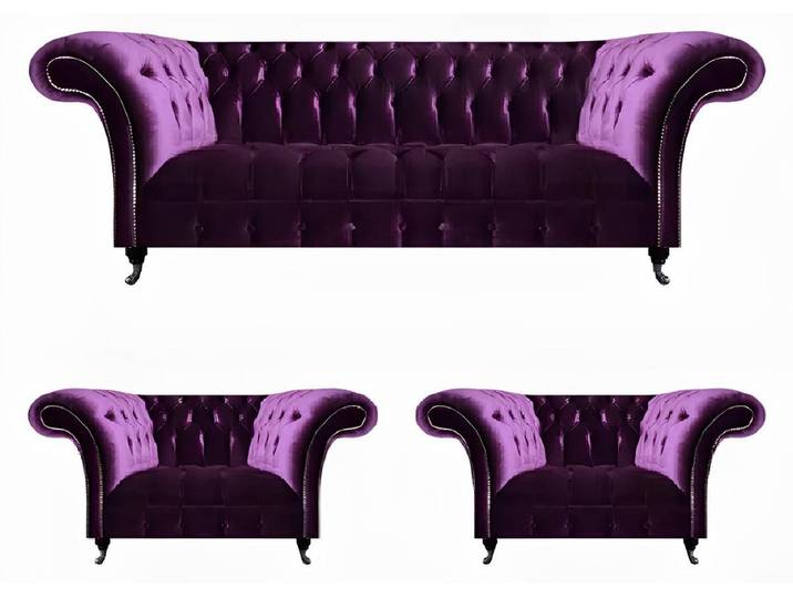 Xlmoebel Chesterfield-Sofa Elegantes lila Chesterfield-Sofa mit klassischer Optik und Komfort, Hergestellt in Europa