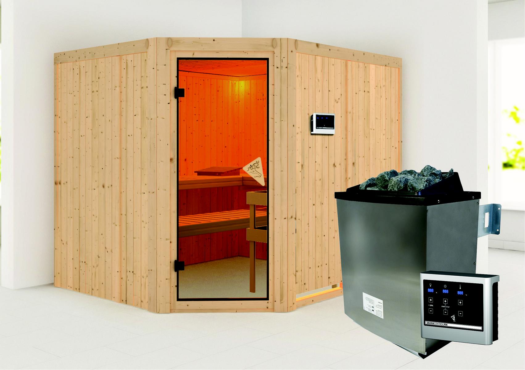 KARIBUHOLZT Sauna Malin Eck, 9kW ext. Strg. bronz.GGT 08288416
