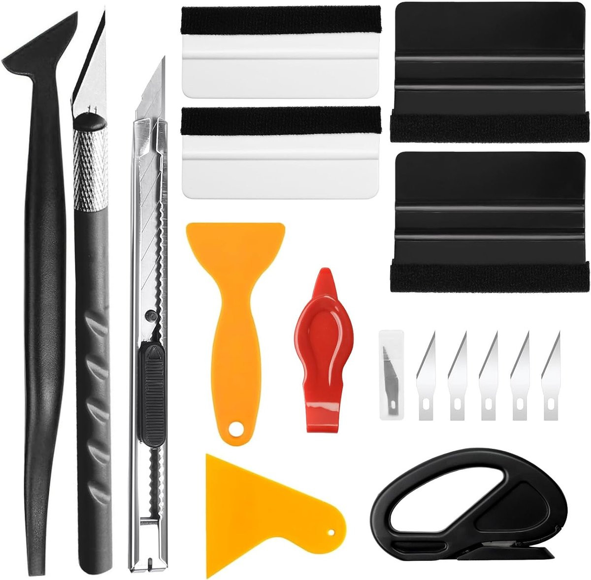 SnelShoppen 12-delige Squeegee Set voor Folie met Snijmes en 5 Vervangbare Bladen
