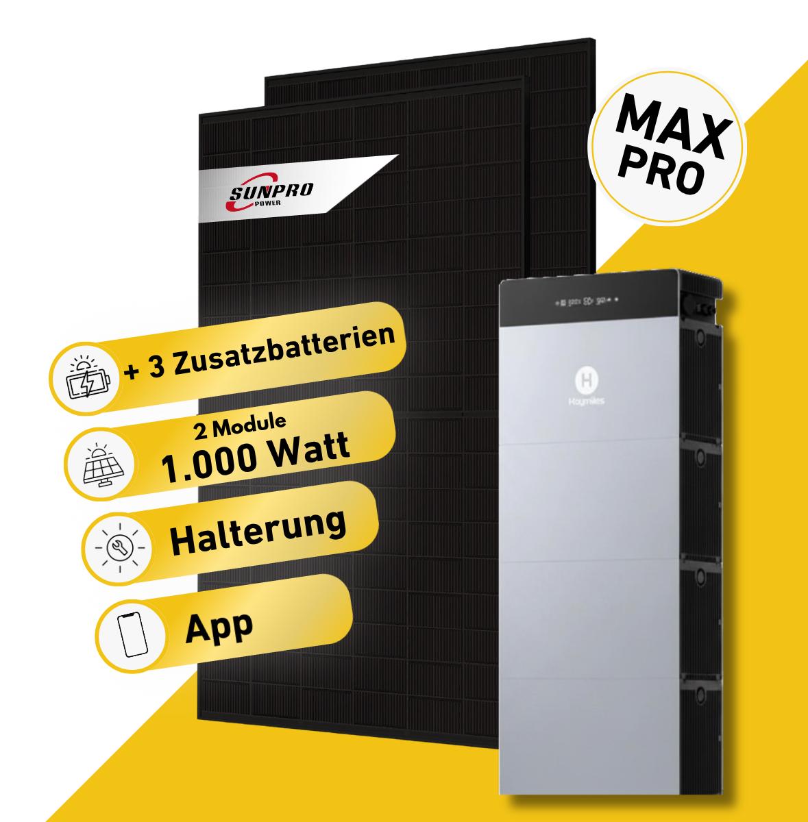 Balkonstrom Balkonkraftwerk 1000W Solaranlage mit Speicher | 3xZusatzspeicher | 2xSolarmodul | Hoymiles HiBattery 4020X