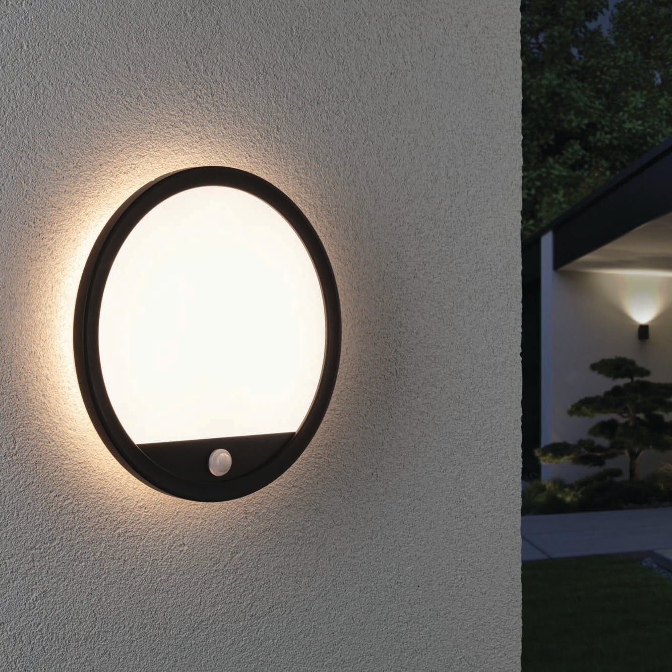 Paulmann - Outdoor Lamina 15.5W LED Backlit Round Wall Light with Motion Detection in Black