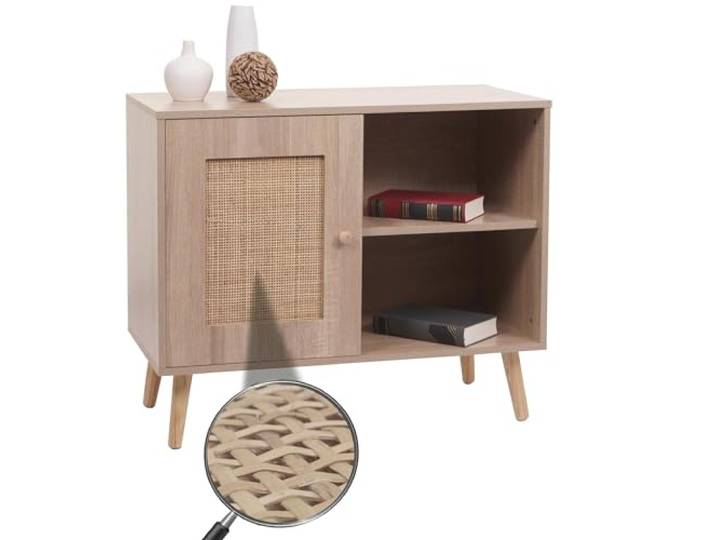Mendler Kommode HWC-M39 67x80x38cm Eiche-Optik Kubu Rattan Holz