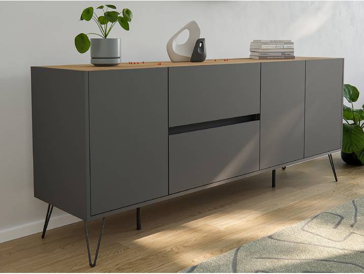 Meuble TV Industrial Panneau aggloméré plaxé Gris/Gris gaphite/Imitation chêne 76cm