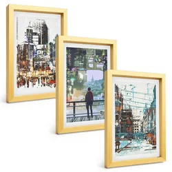 BILDER SET 3er Set - 20x30 cm Goldrahmen - Moderne Städte, bunte Charaktere