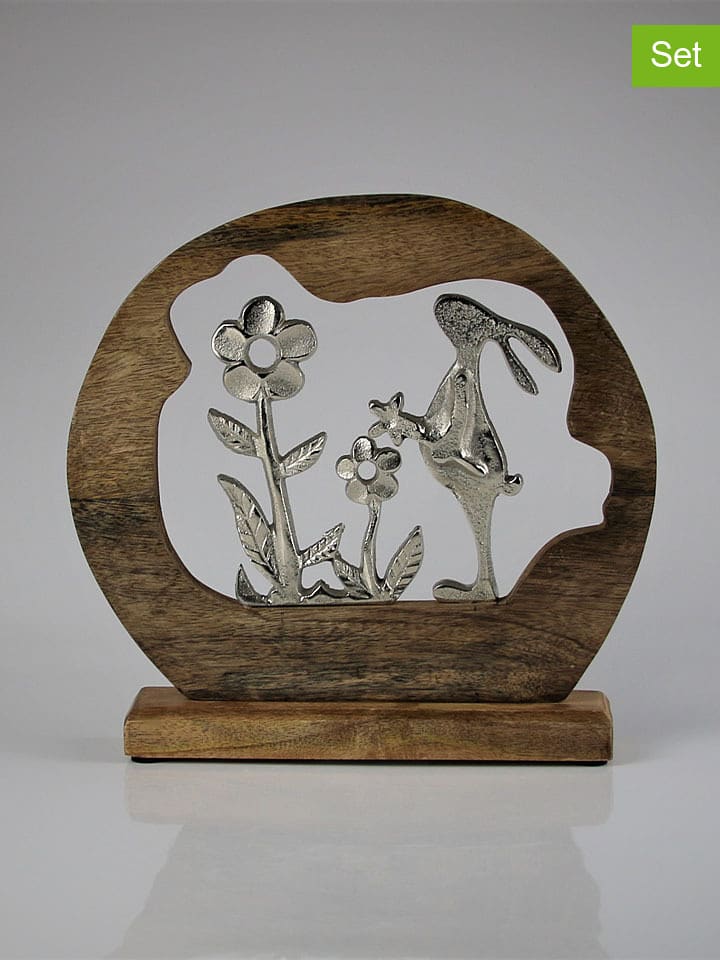 AM Design Dekofigur "Hase und Blüte" in Braun - (H)27 x Ø 27 cm - onesize
