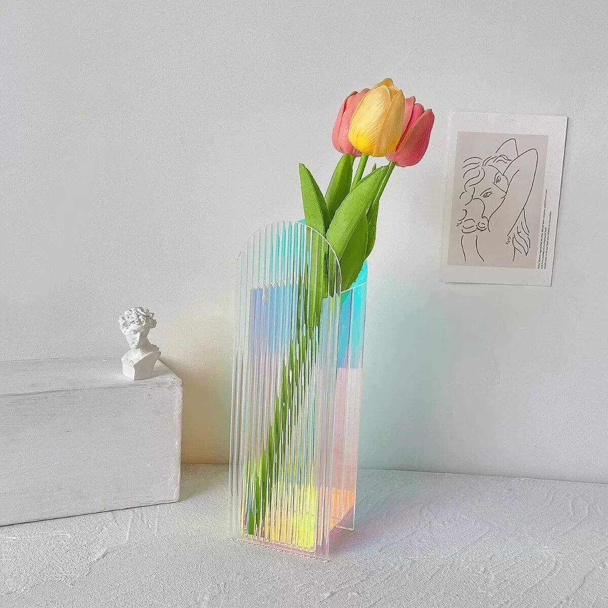 INF Vase Créatif Acrylique Iridescent - Vase Décoratif Moderne pour Fleurs