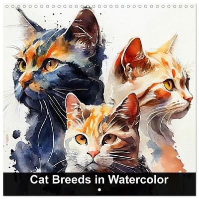 Cat Breeds in Watercolor (Wall Calendar 2026 12 × 12 Inch) CALVENDO 12 Month Wall Calendar