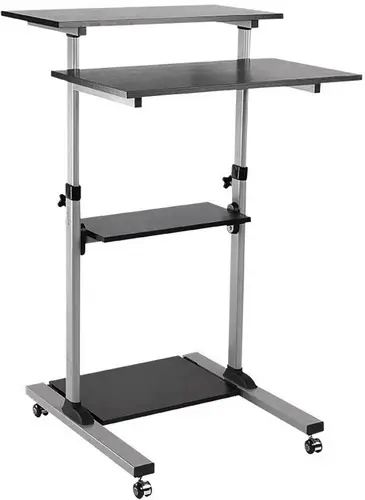 LogiLink Sitz-/Steh-Schreibtisch höhenverstellbar, mit Rollen Höhen-Bereich: 93.8 bis 1.378 m (B x T) 70 cm x 70.5 cm Silber BP0070 BP0070