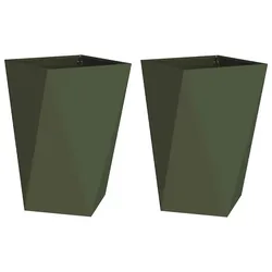 Helloshop26 - 2er-Set moderne Outdoor-Blumenkästen 50 x 50 x 75 cm mit integriertem Sockel aus olivgrünem Stahl