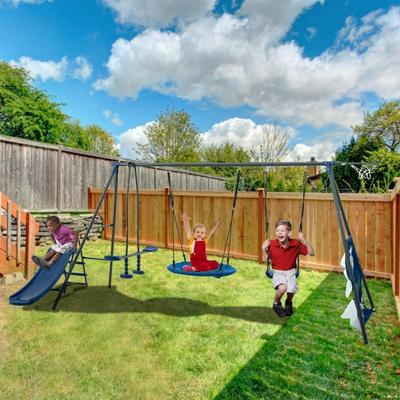 Six Function Metal Plastic Safe Swing Set with Mini Slide,Net and 31.5In Net Swing