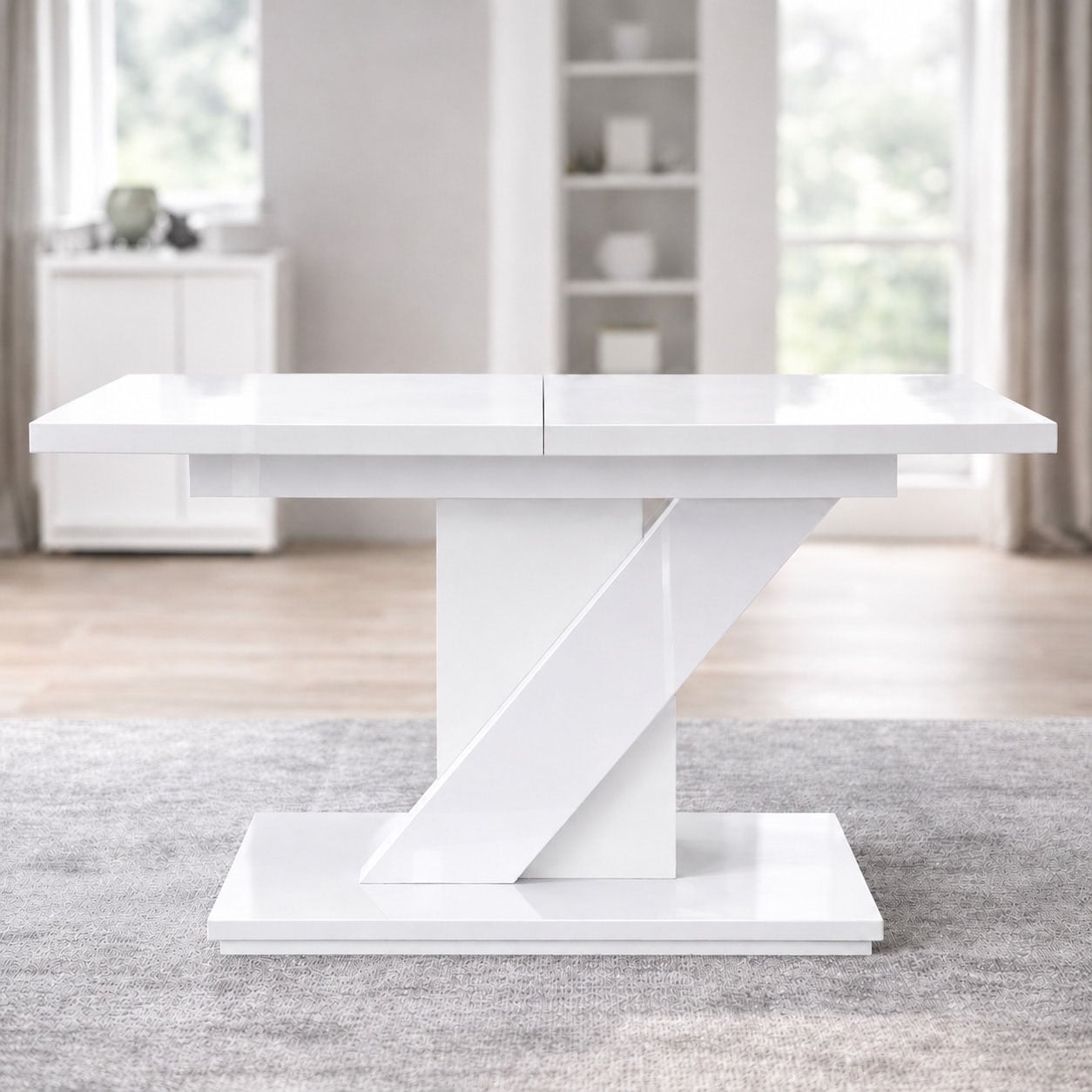 Esstisch GOODPRODUCT "Veneto, Säulentisch, Speisetisch, Küchentisch, ausziehbar bis 160 cm", weiß hg, weiß, weiß, weiß hg, B:120cm H:75cm T:80cm, Tische, Esstisch, Platz für bis zu 6 Personen, verlängerbar durch Einlegeplatte weiß hg, weiß, weiß, weiß hg 