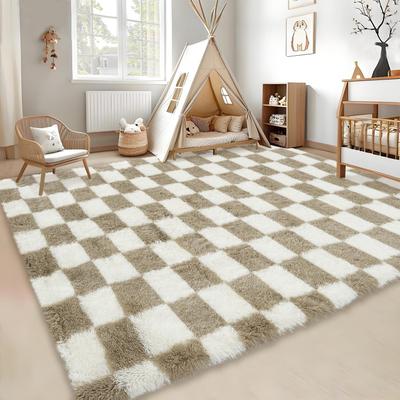 Garvee Modern Geometric Checkered Shag Area Rug