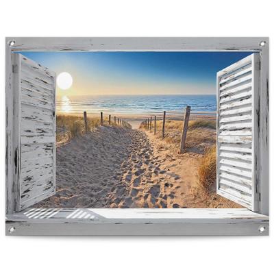 Poster REINDERS "Dünenpfad durch das Fenster", beige (farbe bild(er): beige), B:80cm H:60cm T:0,1cm, Leinwand, Bilder, Poster, Outdoor für Garten oder Balkon