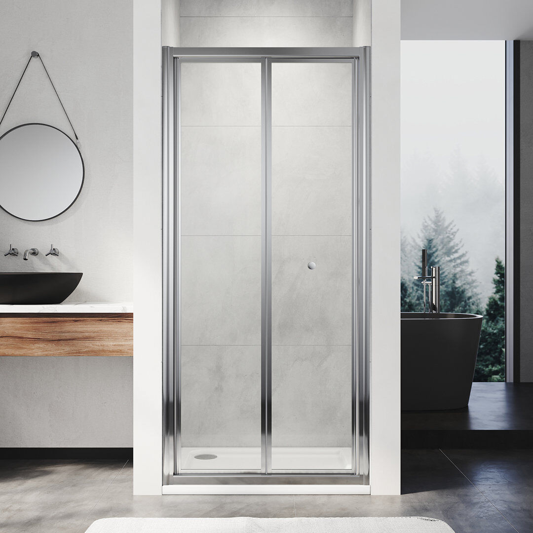 Latitude Run 185mm H Hinged Framed Shower Door with Clear Glass Silver 76cm