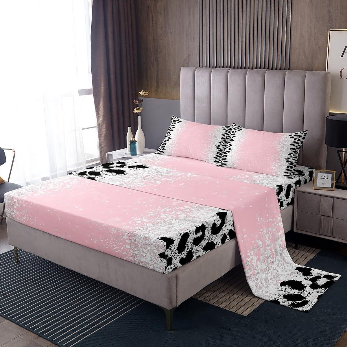 Eenpersoons lakenset voor kinderen met ombre roze luipaardprint en glittereffect - Veelkleurig