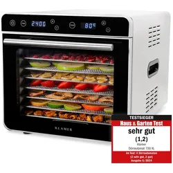 KLAMER Premium Dörrautomat XL 700W, 24h-Timer und 35-80°C Temperaturregler, 8 extra große Einlegefächer aus Edelstahl, Trockner aus Edelstahlgehäuse