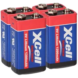 4x XCell Lithium 9V Block Batterie 1200mAh für Rauchmelder - passend für Rauchmelder & Sicherheitstechnik
