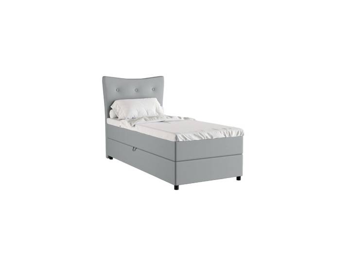 Homesy Boxbett Nevada 90x200 cm Polsterbett mit hochwertiger Bonell-Matratze und Topper - hellgrau, Hellgrau, Holz, Mode, 90x200 cm, Schlafzimmer, Betten, Boxspringbetten