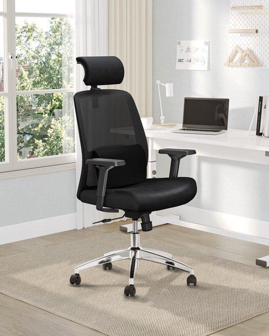 Ergonomischer Bürostuhl - Schwarz, Mesh-Gewebe - Verstellbare Kopfstütze und Lendenwirbelstütze - Maximale Belastbarkeit: 150 kg - Mit Rollen - Für Erwachsene