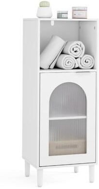 Costway Bathroom Floor Cabinet Wood Side Storage Organizer with Adjustable Shelf-White