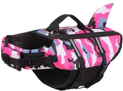 Inspired Finds Adjustable Camouflage Pet Dog Life Jacket Swim Vest For Water Safety fuchsia xs
