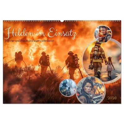 Helden im Einsatz - Männer und Frauen im Feuerwehrdienst (Wandkalender 2026 DIN A2 quer), CALVENDO Monatskalender