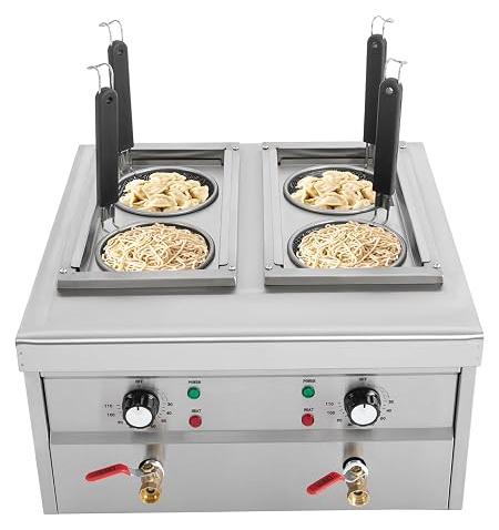 Nudelkocher Gewerblicher, Elektrischer Pastakocher mit 4 Nudel-Körbe, 2 Deckel, 2 Separate Temperatureinstellung, Teigwarenkoche, Edelstahl Bequeme Nudelkochmaschine
