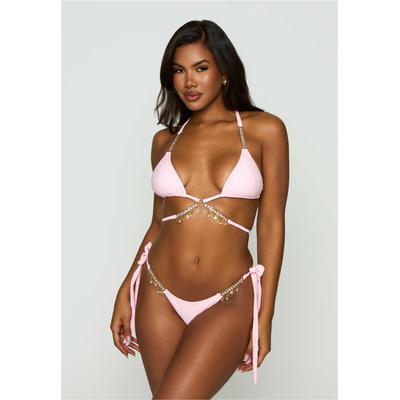 Bikini-Hose MODA MINX "Seychelles Tie Side", Damen, Gr. XS, EURO-Größen, pink, 85% Polyester, 8% Elasthan, 7% Metall, unifarben, Badehosen Bikini-Hose, mit maritimen Elementen