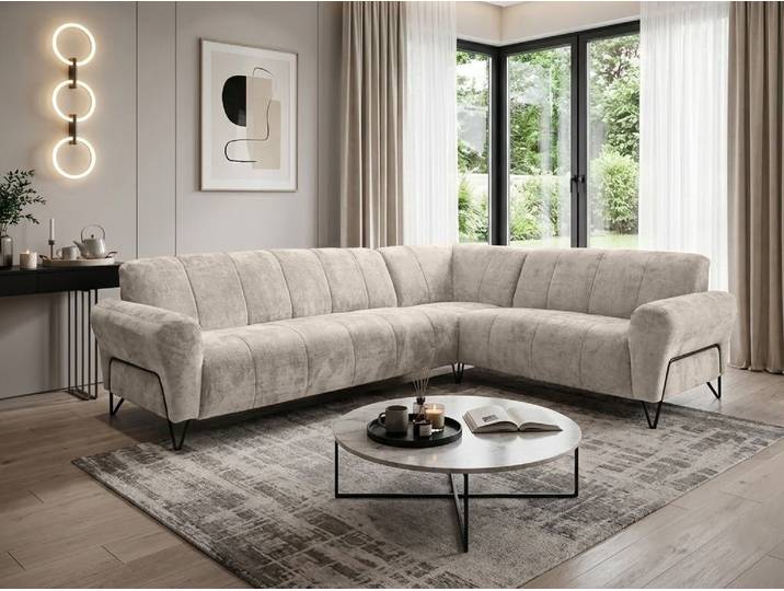 Beautysofa Ecksofa mit Metallbeine in Schwarz VOLARE L, ohne Schlaffunktion, mit höchstem Sitzkomfort