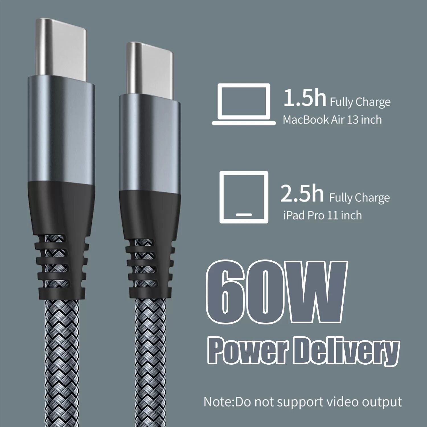 INF USB-C-Ladekabel 60W USB-C PD Ladegerät 2 m