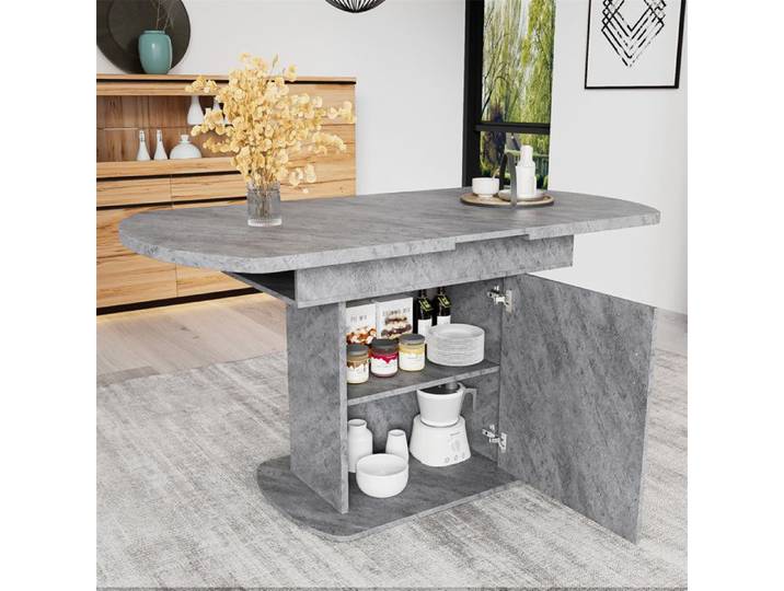 Table Extensible Salle a Manger Table a Manger Ovale avec Espace de Rangement Moderne Poignées Argentées Gris 130×70×75cm