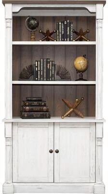 Martin Furniture Rustic Wood Bookcase With Doors, Storage Cabinet, White - 42w x 78h x 16d