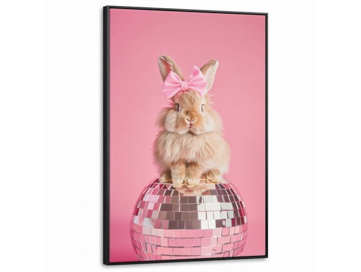 LEINWAND Bilder mit Rahmen - Schleife - Discoball - Kaninchen - 80x120