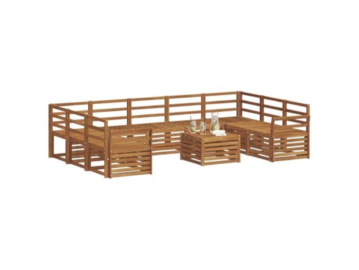 KTHLBRH 10-teiliges Sofaset aus natürlichem Akazienholz Lattenrost-Design, wetterfest, modular, für den Außenbereich, pflegeleicht