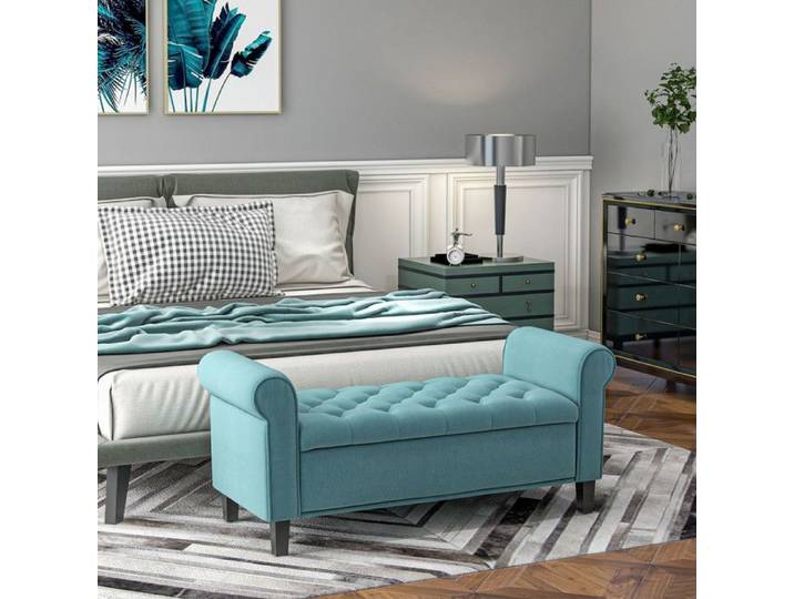 Banc capitonné banc de lit banc d'assise aspect velours banc d'entrée avec espace de rangement pour chambre vert 126x48 5x47 cm