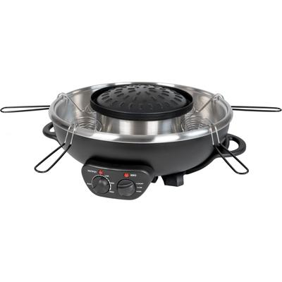 UNOLD Fondue "Asia Hot Pot", schwarz, B:45cm H:25cm T:40cm Ø:45cm, Fondues, Genoppte Antihaft-Grillplatte, inklusive 4 Fondue-Körbchen