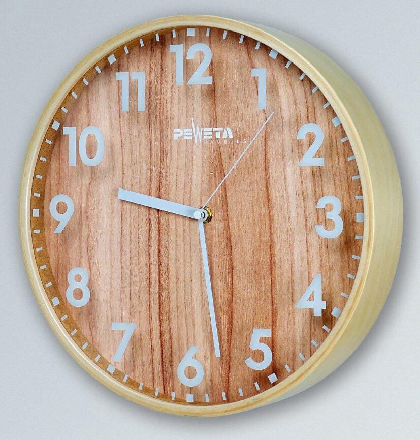 PEWETA Funkwanduhr mit Zahlen Ø 30 cm braun Holz 55210311